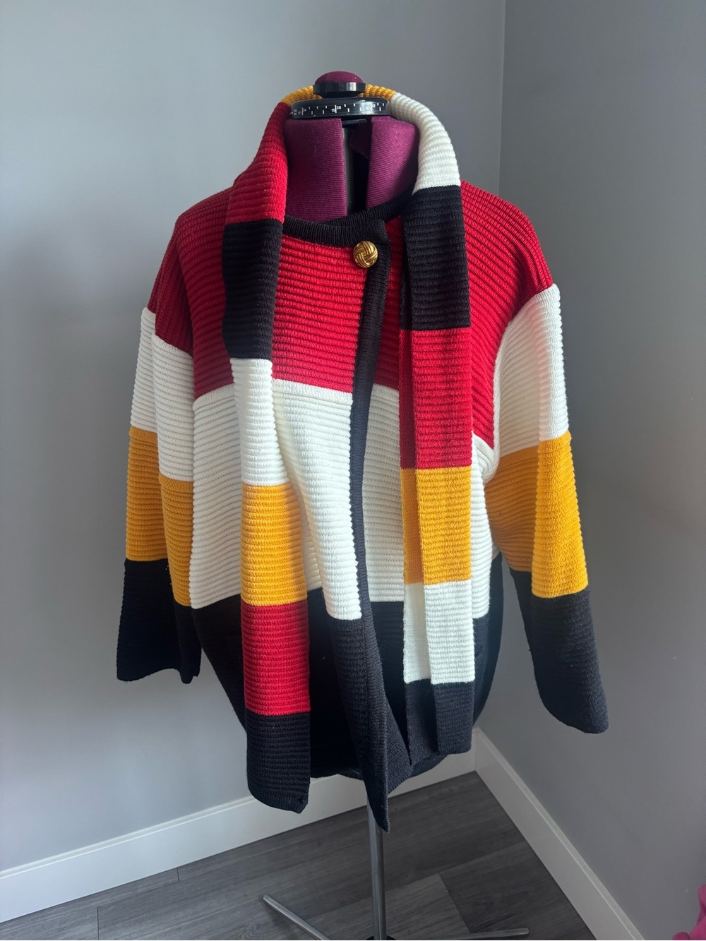 Vintage Yves Venet Colorblock Ribbed Knit Open Cardigan Sweate